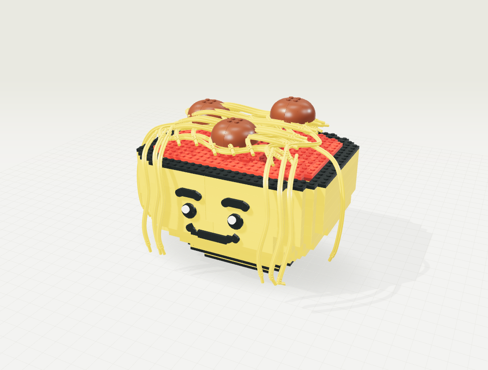 The socks.png spaghetti mascot recreated with LEGO-style bricks