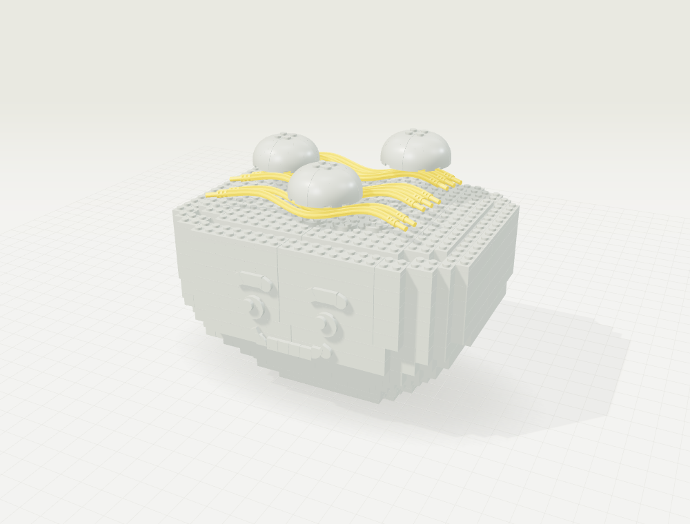 Step 26: The first forkful. New parts in color, previously placed parts in gray.